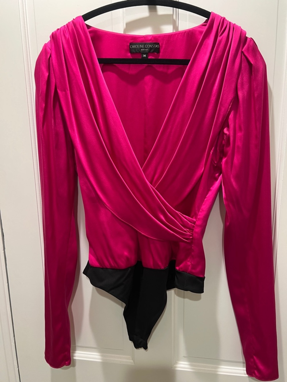 Caroline Constas Hot Pink Draped Wrap Silk Bodysuit